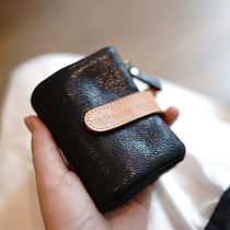 Lady Deer plant Tannic Bull Leather Soft Retro Hit Color Small Buckle Genuine Leather Short large capacity wallet Money clip woman