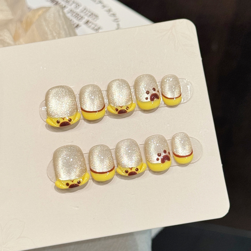 Kitty Pudding Dog French-Style Yellow 3D Puppy Hand-Painted Squishy Cute Sweet Cat-Eye Handmade Press-On Nails Kitty Pudding Dog French-Style Yellow 3D Puppy Hand-Painted Squishy Cute Sweet Cat-Eye Handmade Press-On Nails