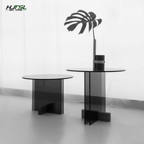 Nordic creative gray tempered glass side table wabi sabi style transparent coffee table combination designer round bedside corner table