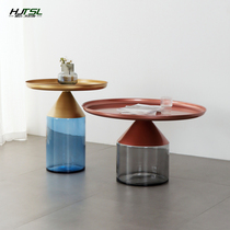 Nordic designer light luxury transparent balanced glass coffee table combination creative art metal disc sofa side table