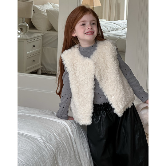 Manteau gilet en fourrure pour filles, haut de gilet d'automne et d'hiver