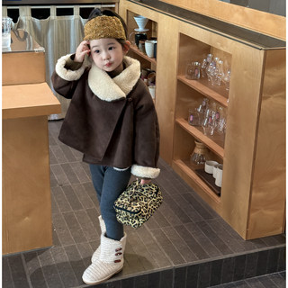 Girls suede jacket korean style fur one-piece top