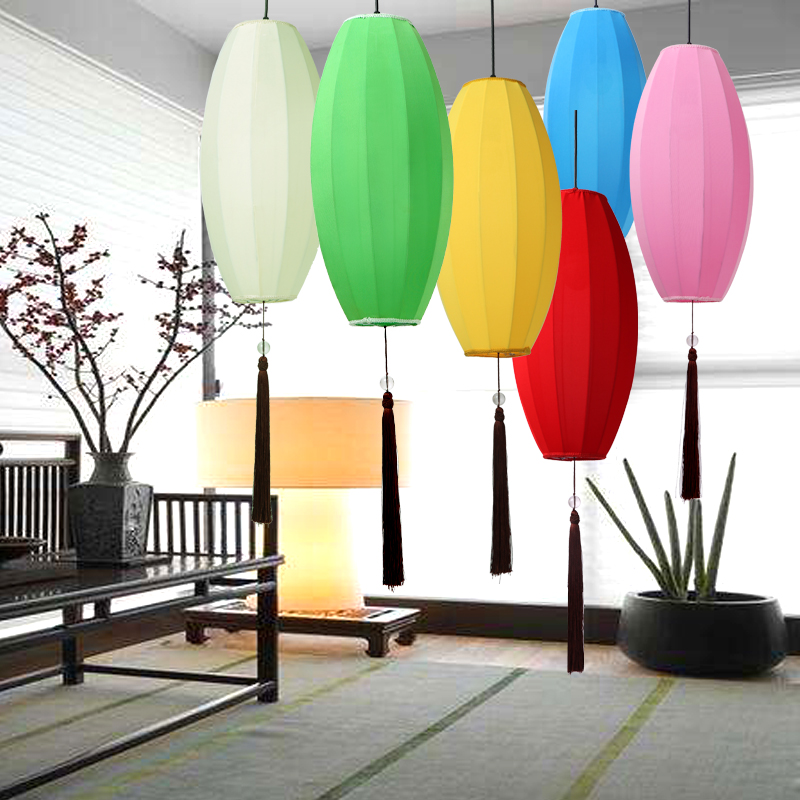 New Chinese Cloth Art Olive Light Creative Dining Room Fire Pot Shop Red Lantern Chandeliers Chinese Wind Imitation Ancient Palace Lantern Lamps