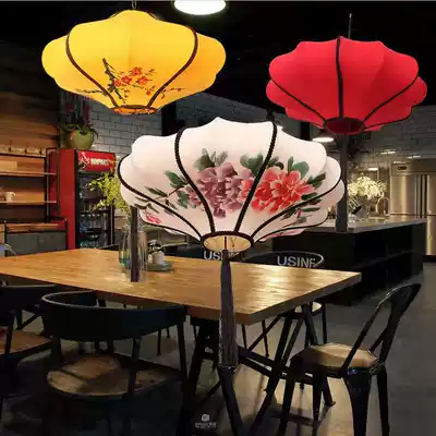 New elastic cloth New Year Chinese style dining room hot pot restaurant Tea House study antique cloth hand-painted lantern