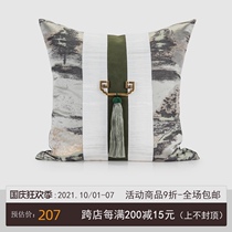 2019 New Chinese model room pillow designer soft cushion abstract green pure copper back pattern bedroom cushion
