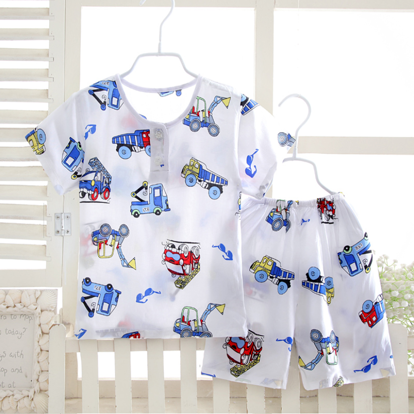 . Ba tuổi bé pajama mùa hè siêu mỏng lụa bông set boy model mỏng cô gái với quần áo máy lạnh lụa childrens quần áo về nhà.