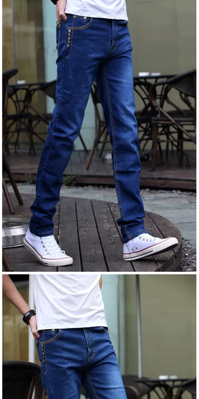 Mùa thu và quần jeans nam thủy triều thương hiệu Slim feet hoang dã chân thẳng quần dài nam phiên bản Hàn Quốc của xu hướng - Crop Jeans