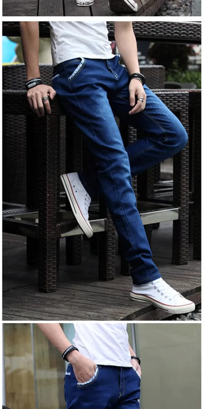 Mùa thu và quần jeans nam thủy triều thương hiệu Slim feet hoang dã chân thẳng quần dài nam phiên bản Hàn Quốc của xu hướng - Crop Jeans