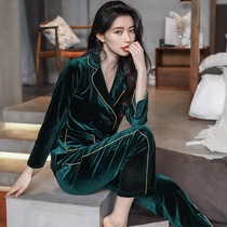 A D] Golden Velvet Pyjamas Woman Spring Autumn Winter Korean Version Brief Long Sleeve Superior Sense Casual Suit Latin Dance