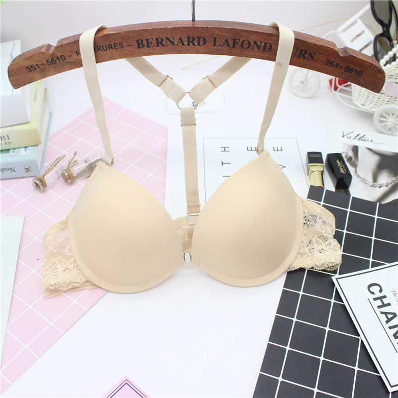 Khóa trước làm đẹp lưng áo ngực đặt khuôn dày cúp ngực nhỏ sâu v tập hợp trên đồ lót ren nữ y mịn màng gợi cảm đồ lót ren quyến rũ