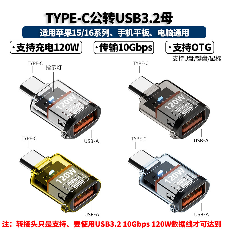 Type-C Male to Usb3.2 Female Transparent Adapter Suitable for Apple 1516, Supports Otg Fast Charging, Mouse, and USB Drive Type-C Male to Usb3.2 Female Transparent Adapter Suitable for Apple 1516, Supports Otg Fast Charging, Mouse, and USB Drive