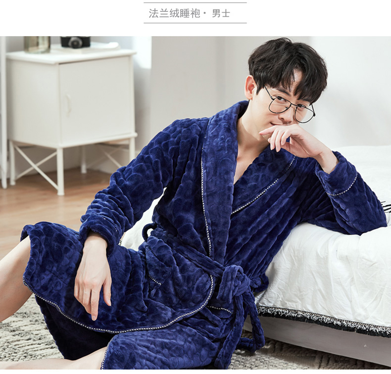 Áo ngủ nam đồ ngủ mùa đông dày flannel áo choàng ấm áp tích hợp dịch vụ gia đình nam lông cừu san hô XL bộ ngủ pijama