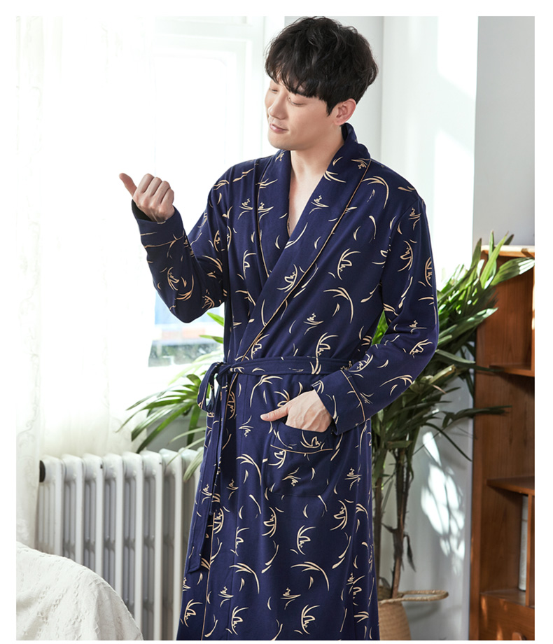 Bộ đồ ngủ nam dài tay cotton áo choàng nam mùa xuân và mùa thu cha thậm chí một mảnh nhà dịch vụ áo choàng cotton nam đất đồ lót