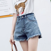 Quần short denim nữ Hàn Quốc eo cao nữ 2019 mùa hè mới bùng nổ phần rìa của quý cô Một chiếc quần jeans chữ - Quần jean