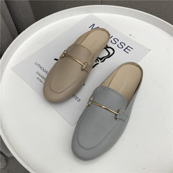 Xixijia genuine leather hot style lazy shoes round toe Baotou half slippers women's summer outer wear fashion versatile flat bottom