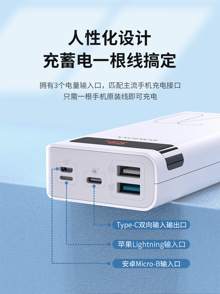 Romas Custom Power Bank 20000 mAh Fast Charge Ultra-thin Compact Portable Romas Flagship Store Official Applicable to Apple Honor Huawei Mobile Phone Portable Power Bank Dedicated