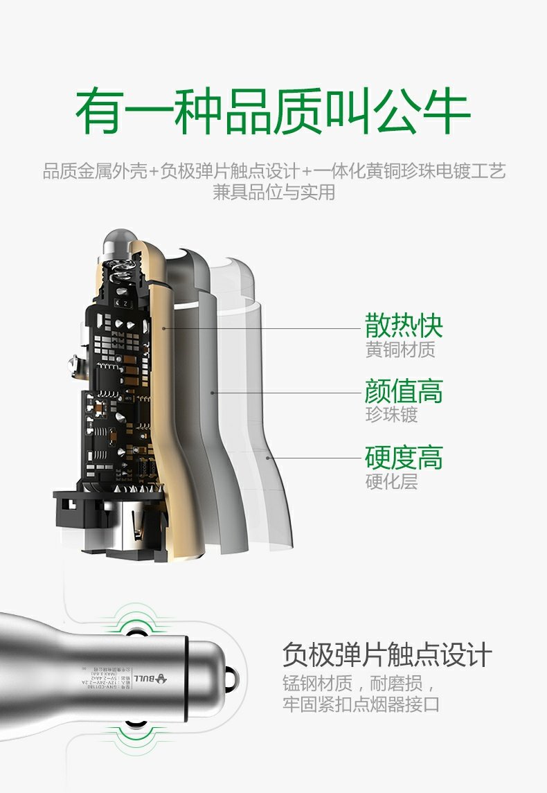 公牛 一拖二车载快充 金属一体机身 图12