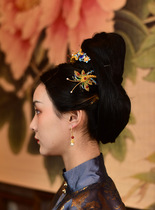 Gui Tong East flower silk studded hairpin imitation Palace with the same style Dragonfly Silver Gilded Pinched Hairpin Hairpin Bride Hanfu Head Accessories