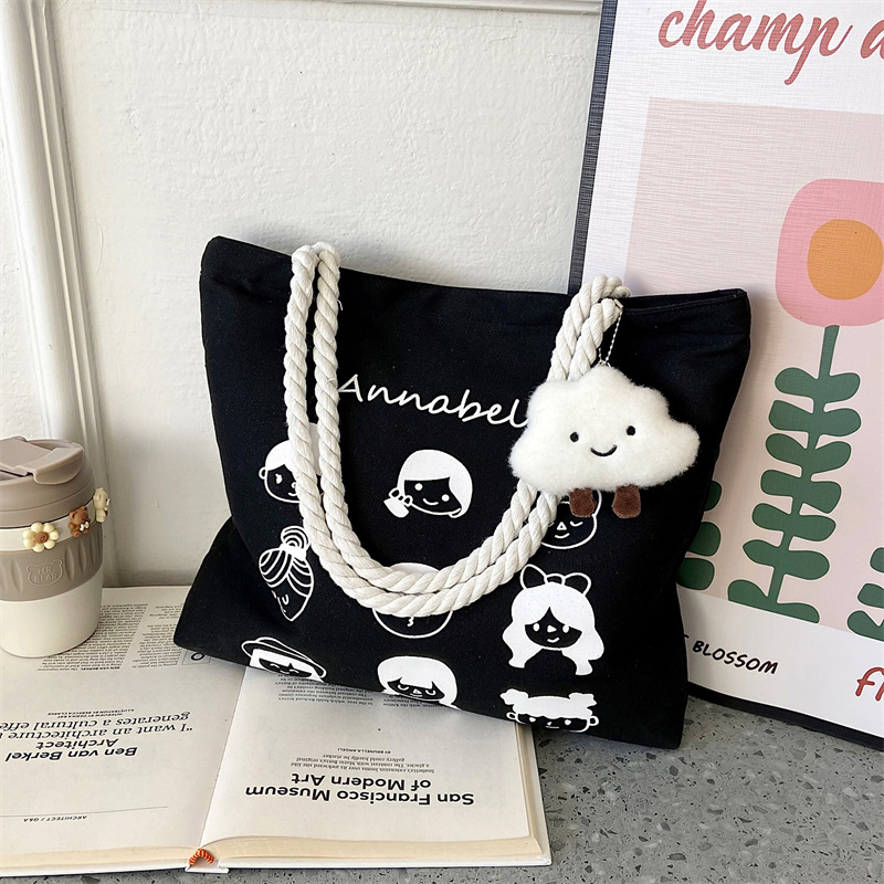 Original hemp rope canvas bag female college students class cloth bag autumn and winter large-capacity bag shoulder bag shopping tote bag