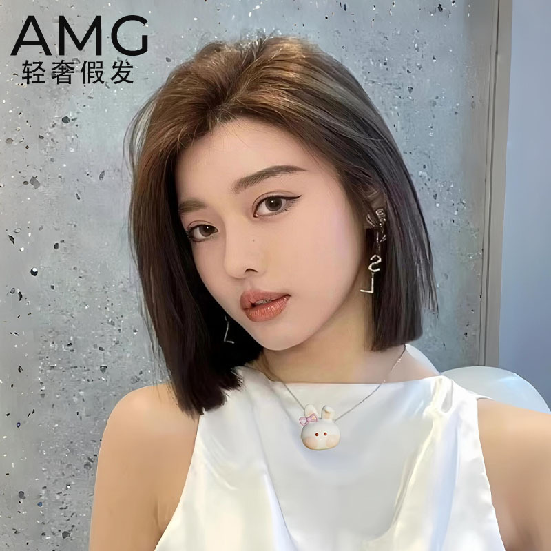 Short Wig Full Headpiece for Women, Real Human Hair, Fashionable, Super a Grade, One-Line Cut, Lightweight, Breathable, Seamless Wig for Summer