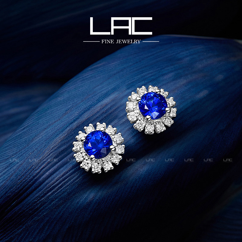 (Magazine Stars Same) LAC Natural Royal Sapphire Earshot Female 18K Gold Diamond Sunflower Earrings