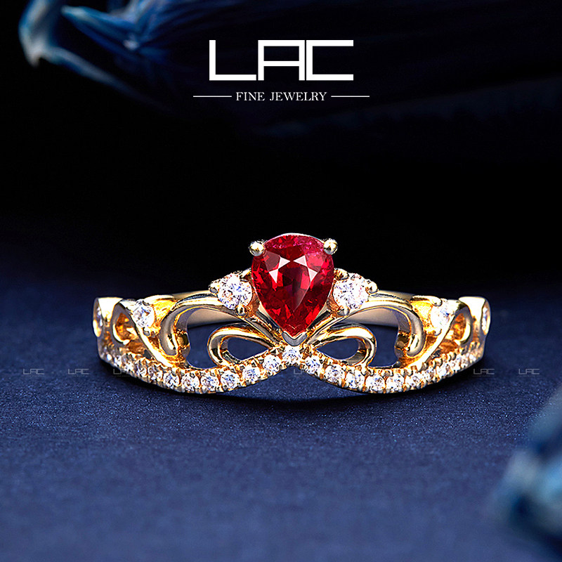 (Magazine Stars Same) LAC natural dove blood ruby ring female 18k gold inlaid drill crown