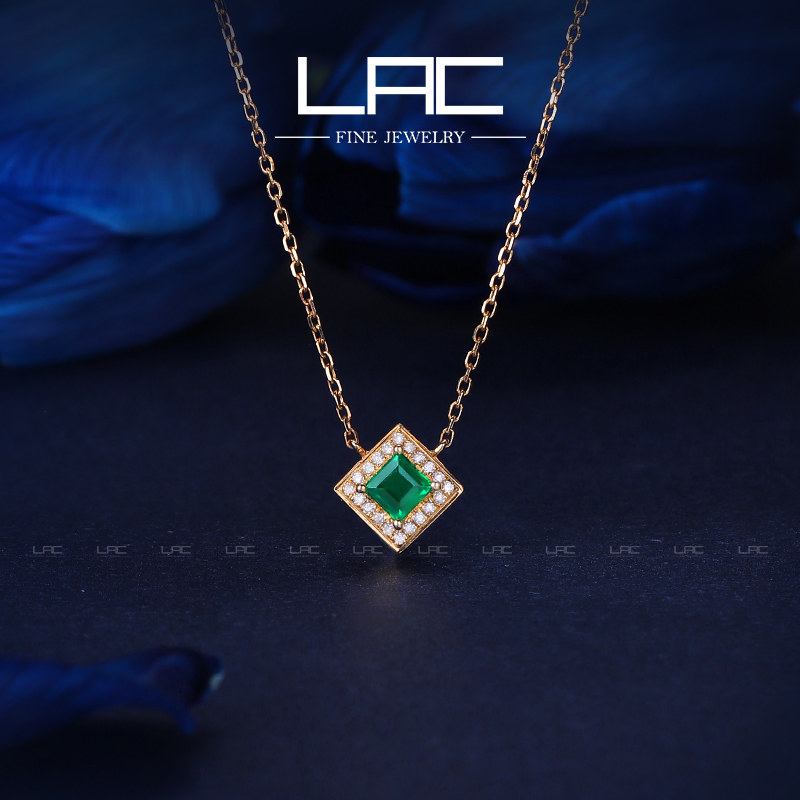 LAC Fine Jewelry Natural Emerald Necklace 18k Gold Pendant Female Diamond Collarbone Chain Rainbow Treasure Gift