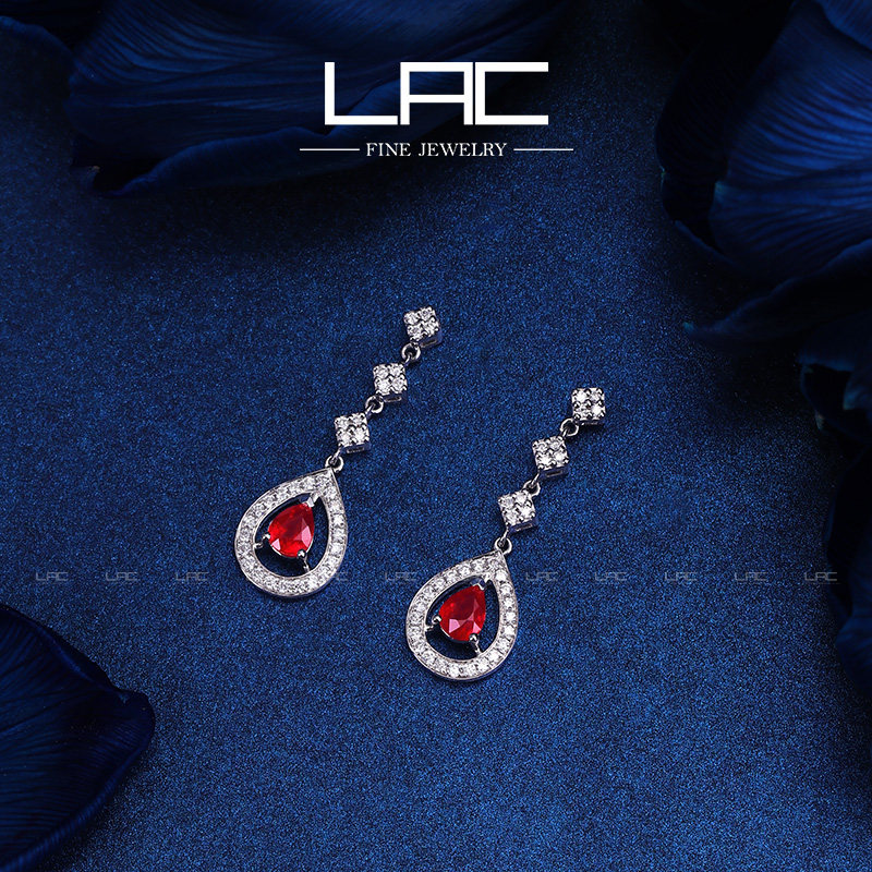 LAC High Jewelry Natural Pigeon Blood Ruby Earrings Female 18k Gold Water Drop Custom Diamond Earrings - Taobao