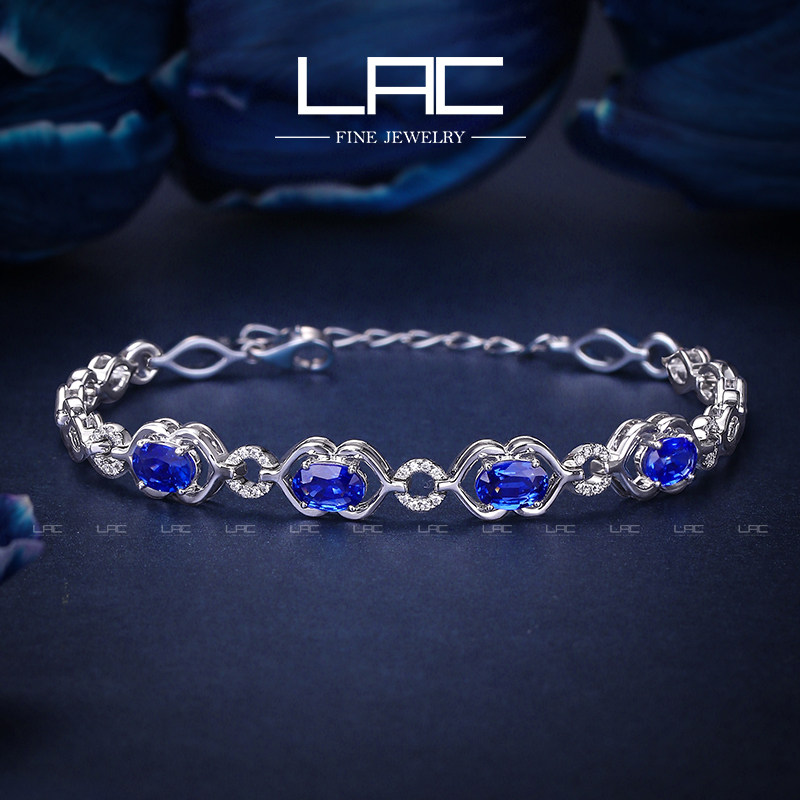 LAC Advanced Jewelry Natural Royal Sapphire Bracelet Women 18K Gold Custom Mounted Diamond Color Gems