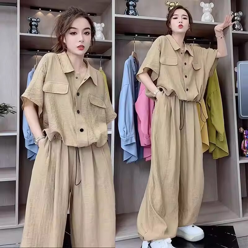 Plus Size Casual Sports Suit for Women, Summer 2026 New Fashion Short-Sleeved Shirt and Jogger Pants Two-Piece Set