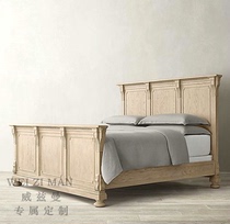 American oak bed French country solid wood do old double bed master bedroom wedding bed 1 8M simple modern high back single