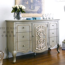 Neoclassical European antique old old all solid wood carved cabinet porch cabinet retro bedroom living room Hall decoration cabinet
