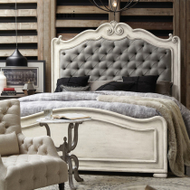 Nordic solid wood old double bed French antique master bed American carved princess bed fabric pull button single bed