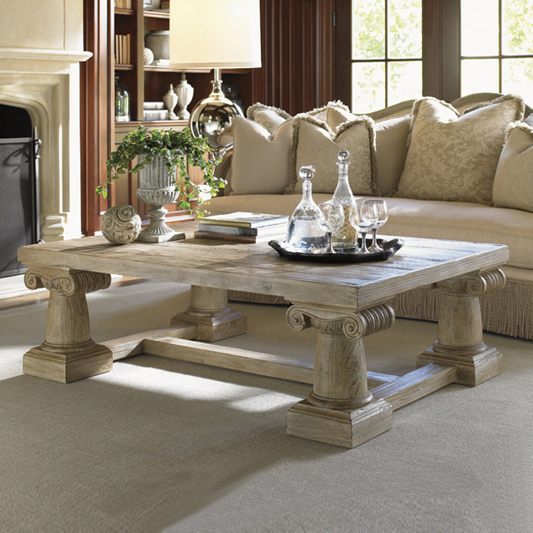 American country all solid wood retro old rectangular carved coffee table French living room oak tea table coffee table