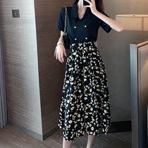 MAJE AROYO dress woman casts a thin waist in summer and has two large French broken flowers and black skirts