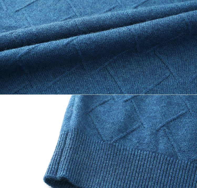 Áo len tháng 10 nam cashmere 100% nguyên chất cashmere cổ tròn kinh doanh lưới kim cương Áo len cashmere dài tay - Áo len Cashmere áo thun dài tay nam