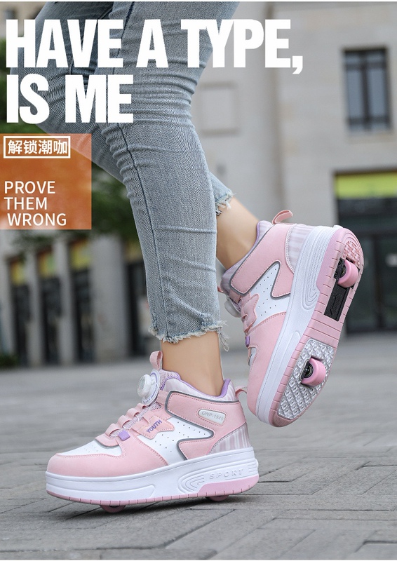 New Mesh Breathable Dad Shoes Two-Wheel Four-Wheel Skates Buckle Lazy Two-Wear Casual Sports Shoes for Boys and Girls
