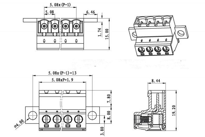 Description Picture 5 of item10sets Solder-free butt strap fixed K2EDGRKC-5.08MM-2p3p4p5p6p7p8p9p10p-24P Pitch 5.08MM Butt-terminal block