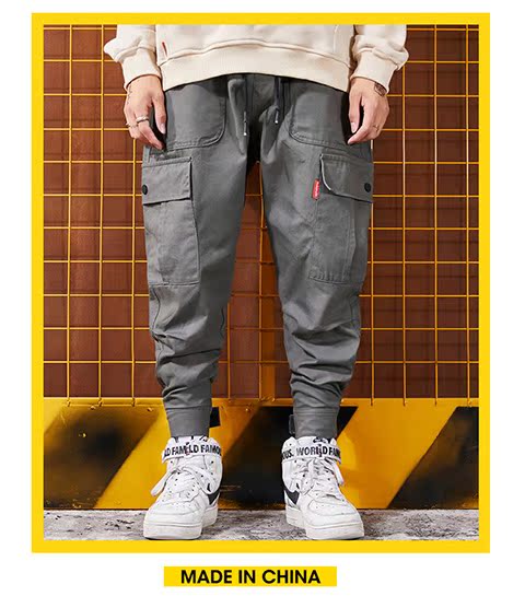 Mùa thu và mùa đông hip hop Phiên bản Hàn Quốc của xu hướng chân ngụy trang quần lửng ống rộng quần rộng quần áo nam hàng hiệu