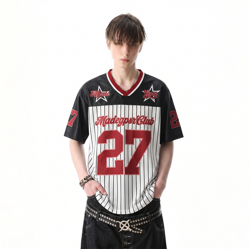 Trend St 2026 World Cup Sports Uniform No. 27 Baseball Uniform for Men and Women Loose Oversize Short-Sleeved T-Shirt