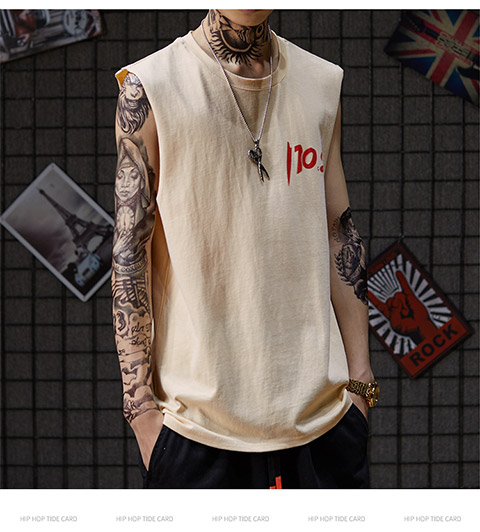 Áo vest nam mùa hè 2019 in chữ cotton cổ tròn phiên bản Hàn Quốc áo thun không tay vest vest ngang vai - Áo vest cotton áo vest nam tuổi 50