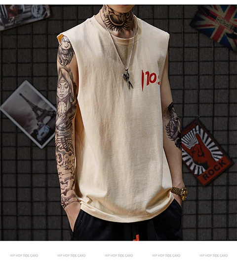 Áo vest nam mùa hè 2019 in chữ cotton cổ tròn phiên bản Hàn Quốc áo thun không tay vest vest ngang vai - Áo vest cotton áo ghi lê