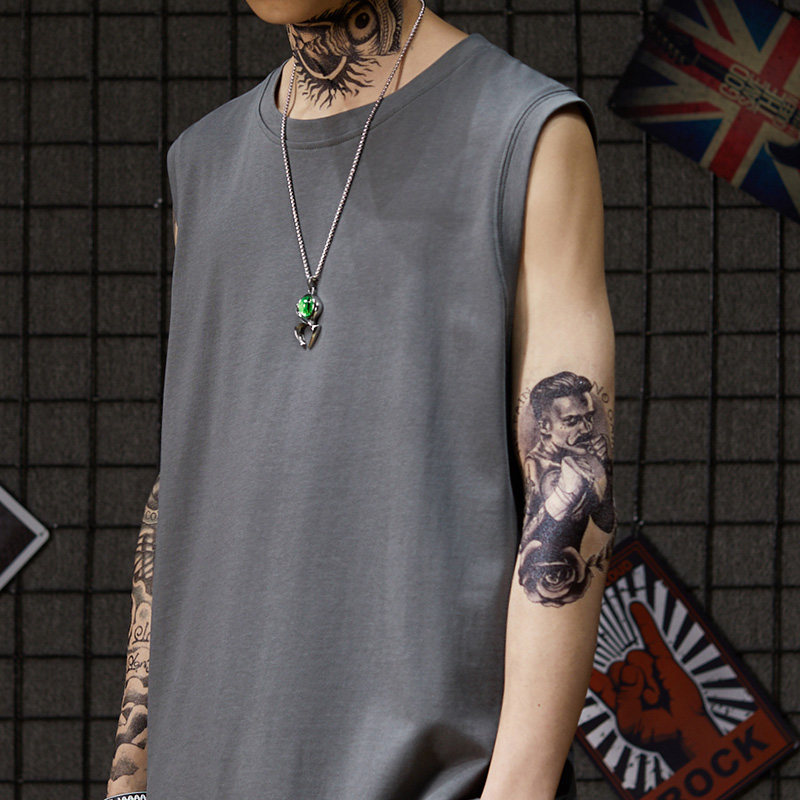 oversize vest men's Japanese retro simple solid color loose sleeveless T-shirt Tide brand wild Korean version vest