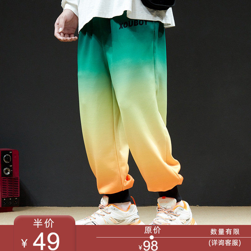Spring and Autumn fashion brand casual men loose Harun frock pants Gradient color hip-hop couple small feet sports pants