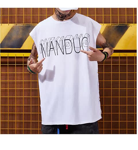 Mùa hè xu hướng mới in áo dài cổ tròn thấm mồ hôi vest phiên bản Hàn Quốc của nam giới áo oversize rộng tay không tay áo ba lỗ nam cao cấp