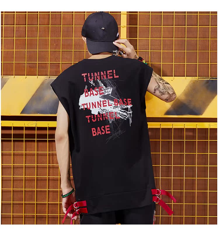 Ruy băng đỏ với áo hoodie rộng rãi mồ hôi vest hip hop đường phố khiêu vũ tối cao đường phố thủy triều không tay áo thun nam áo thể dục chấm com