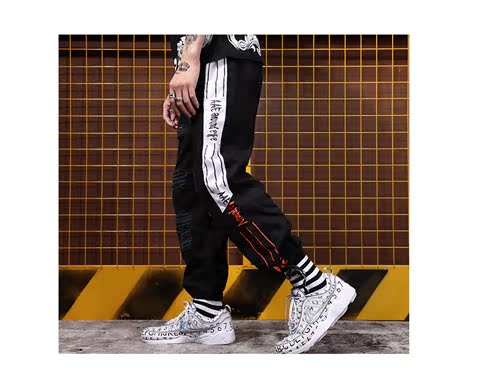 Ins hip-hop lỗ nước thủy triều nam quần quần chùm chữ màu quần quần dây rút quần đùi