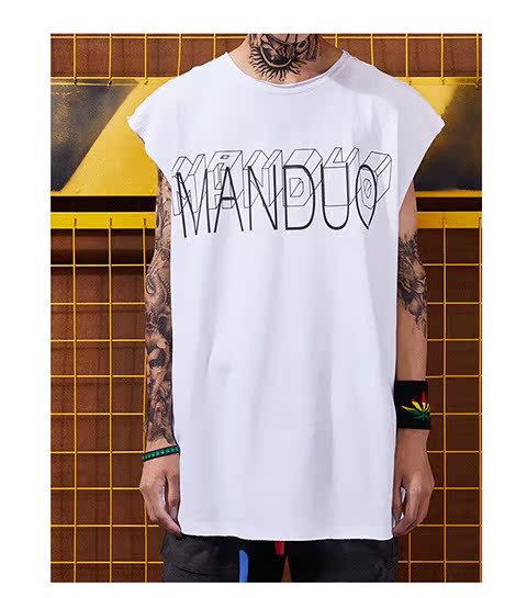 Mùa hè xu hướng mới in áo dài cổ tròn thấm mồ hôi vest phiên bản Hàn Quốc của nam giới áo oversize rộng tay không tay áo ba lỗ nam cao cấp