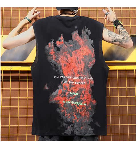 Mùa hè mới thủy triều quần áo nam vest lỏng mồ hôi vest hiphop hip-hop sinh viên áo thun không tay in áo thun áo ba lỗ nam cao cấp