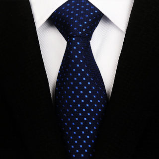 Royal Blue Plaid Tie for Men, Korean Style Student Business Professional Formal Wear, Silk Lazy Zipper Tie